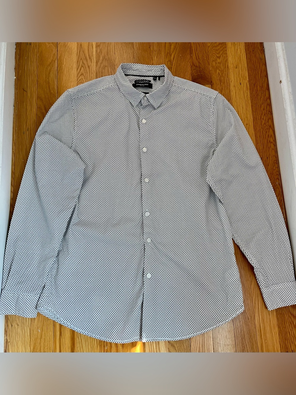 Kenneth Cole NY White Button-Down Slim Fit Shirt with Black Micro-Dot Pattern